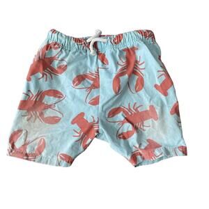 Mini Boden Lobster Red And Blue Swim Trunks 12-18m